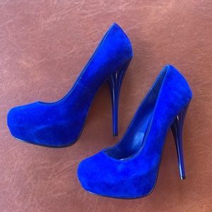 Platform stiletto blue suede heels